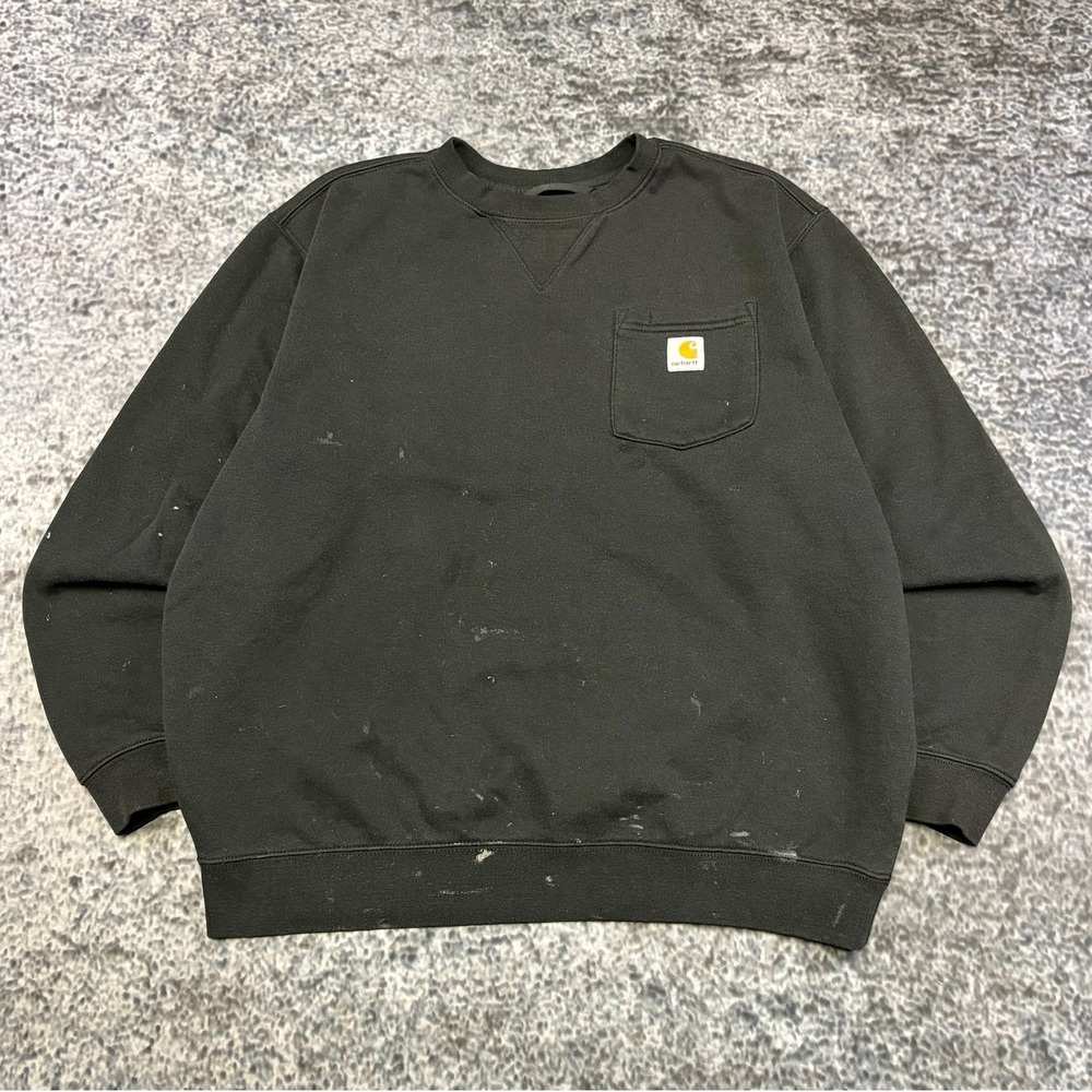 Carhartt Loose Fit Crewneck Sweatshirt Mens Large Black Distressed Workwear
